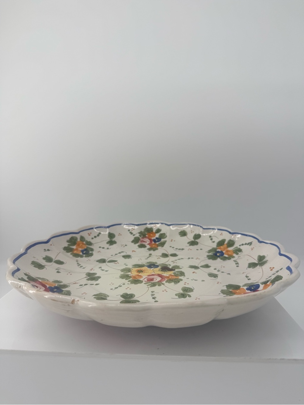 Hand-Painted Floral Ceramic Serving Plate - Cream with Multicolor Flowers